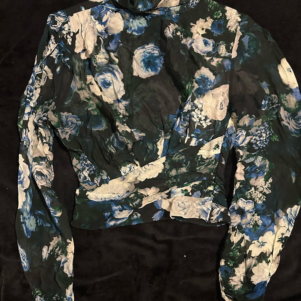 ZARA Romantic Sheer Floral Tie Neck Blouse Dark Academia Coquette Top XS S - Picture 3 of 5